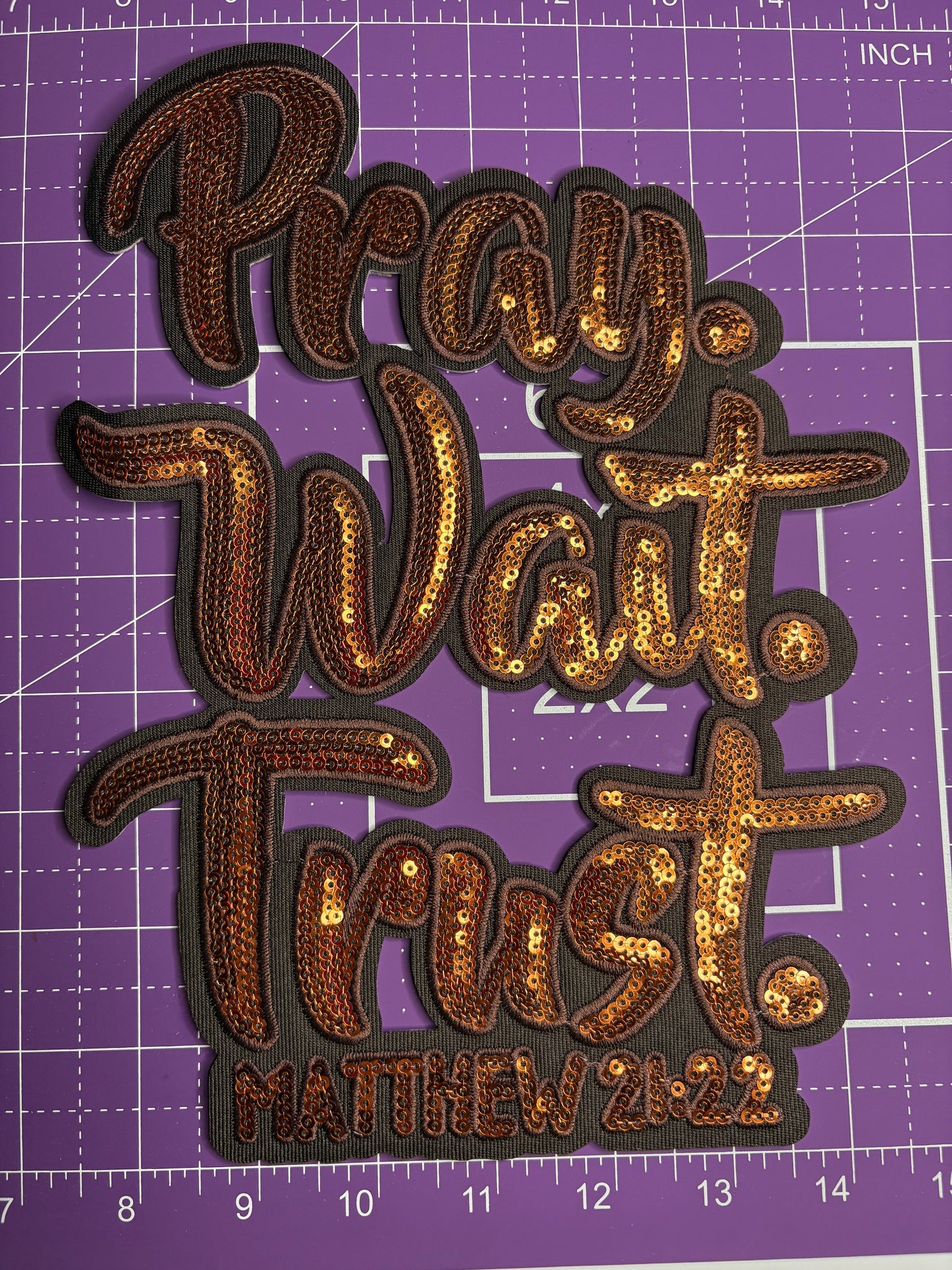 Pray. Wait. Trust. Sequin Patch – Matthew 21:22
